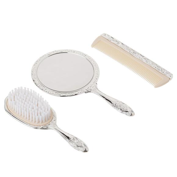 NWB Victorian Trading Co Brush Silver Comb & Mirror Silver Plated 3 Vanity Set - Picture 2 of 8